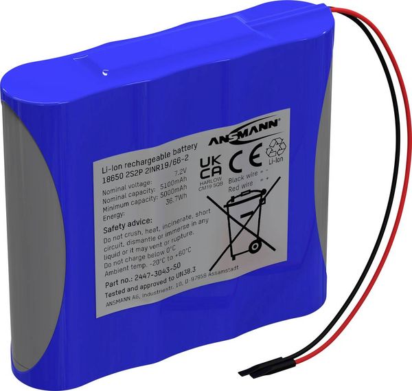 Produktbild: Ansmann 2S2P Akkupack 4x 18650 Kabel Li-Ion 7.2V 5100 mAh