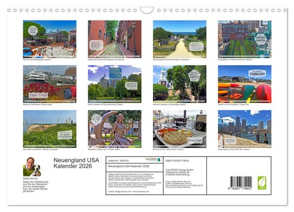 Produktbild: Neuengland USA Kalender 2026 (Wandkalender 2026 DIN A3 quer), CALVENDO Monatskalender