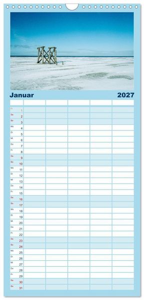 Produktbild: Familienplaner 2027 - Nordfriesland - weiter Horizont, faszinierende Natur, idyllische St&auml;dte mit 5 Spalten (Wandkalender, 21 x 45 cm) CALVENDO