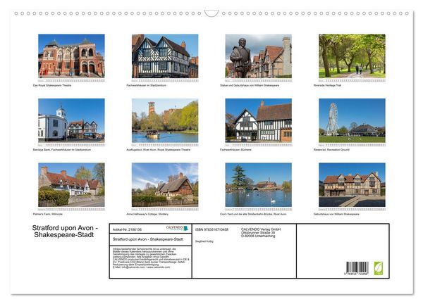 Produktbild: Stratford upon Avon - Shakespeare-Stadt (Wandkalender 2026 DIN A2 quer), CALVENDO Monatskalender