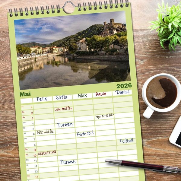 Produktbild: Familienplaner 2026 - Die Italienische Riviera - Ligurien mit 5 Spalten (Wandkalender, 21 x 45 cm) CALVENDO