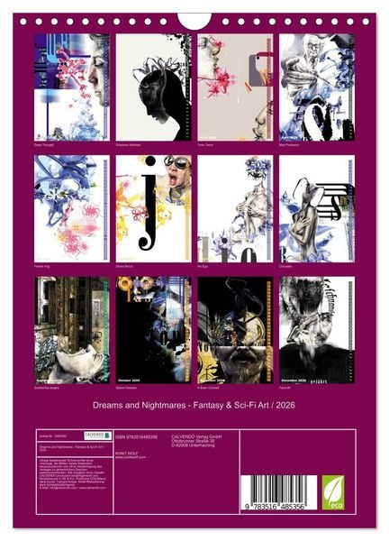 Produktbild: Dreams and Nightmares - Fantasy & Sci-Fi Art / 2026 (Wandkalender 2026 DIN A4 hoch), CALVENDO Monatskalender
