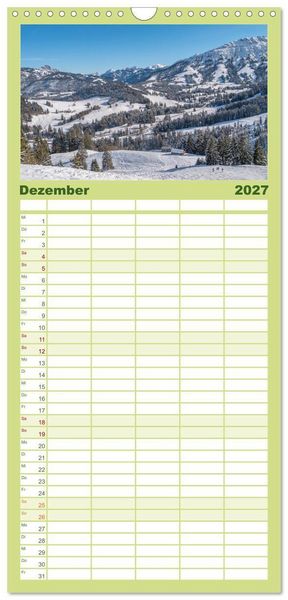 Produktbild: Familienplaner 2027 - Naturwunder Berge mit 5 Spalten (Wandkalender, 21 x 45 cm) CALVENDO