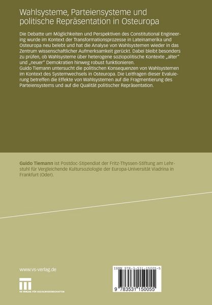 Produktbild: Wahlsysteme, Parteiensysteme und politische Repr&auml;sentation in Osteuropa
