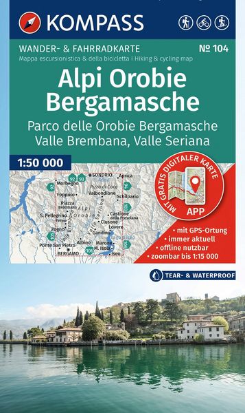 Produktbild: KOMPASS Wanderkarte 104 Alpi Orobie Bergamasche, Parco delle Orobie Bergamasche, Valle Brembana, Valle Seriana 1:50.000