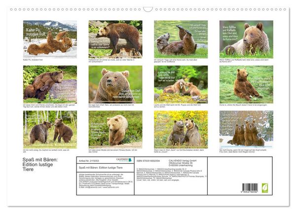 Produktbild: Spa&szlig; mit B&auml;ren: Edition lustige Tiere (Wandkalender 2026 DIN A2 quer), CALVENDO Monatskalender