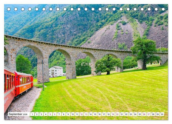 Produktbild: Rh&auml;tische Bahn - Fahrt durch die B&uuml;ndner Alpen (Tischkalender 2026 DIN A5 quer), CALVENDO Monatskalender