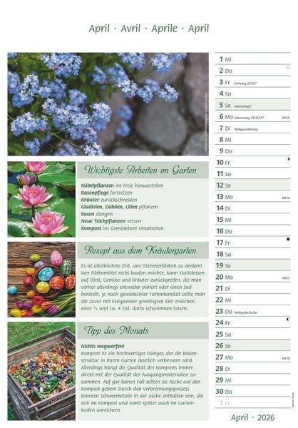 Produktbild: Das Gartenjahr 2026 - Bildkalender 23,7x34 cm - mit saisonalen Gartentipps und Rezepten - Ratgeber - Wandkalender - Küchenkalender - Alpha Edition