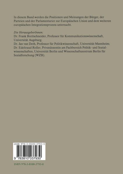 Produktbild: Europ&auml;ische Integration in der &ouml;ffentlichen Meinung