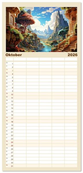 Produktbild: Familienplaner 2026 - Reise in einer M&auml;rchenwelt mit 5 Spalten (Wandkalender, 21 x 45 cm) CALVENDO
