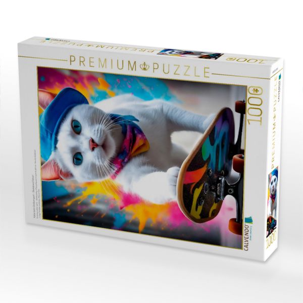 Produktbild: CALVENDO Puzzle Katze beim Outdoorsport - Skateboard fahren | 1000 Teile Lege-Gr&ouml;&szlig;e 64x48cm Foto-Puzzle f&uuml;r gl&uuml;ckliche Stunden