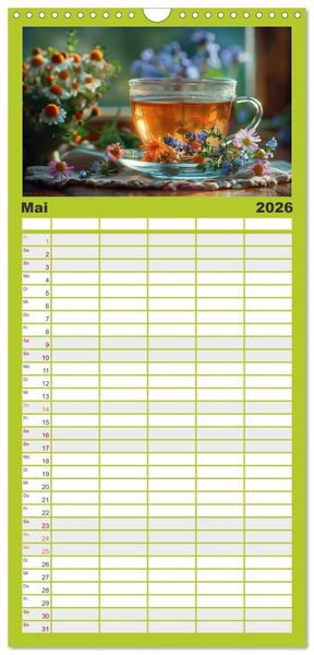 Produktbild: Familienplaner 2026 - Teezeit Tr&auml;ume mit 5 Spalten (Wandkalender, 21 x 45 cm) CALVENDO