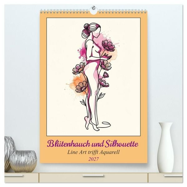Produktbild: Bl&uuml;tenhauch und Silhouette - Line Art trifft Aquarell (hochwertiger Premium Wandkalender 2027 DIN A2 hoch), Kunstdruck in Hochglanz