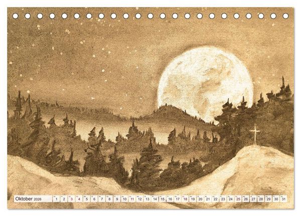 Produktbild: Pausen f&uuml;r deine Seele - Seelenlandschaften in Sepia - Ein Jahr der Ruhe mit Kohlezeichnungen (Tischkalender 2026 DIN A5 quer), CALVENDO Monatskalender