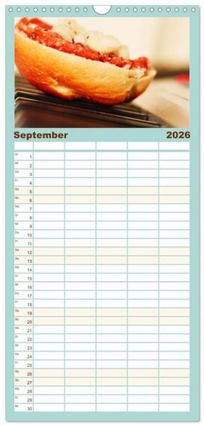 Produktbild: Familienplaner 2026 - Mettkalender - Spread some more Mett mit 5 Spalten (Wandkalender, 21 x 45 cm) CALVENDO