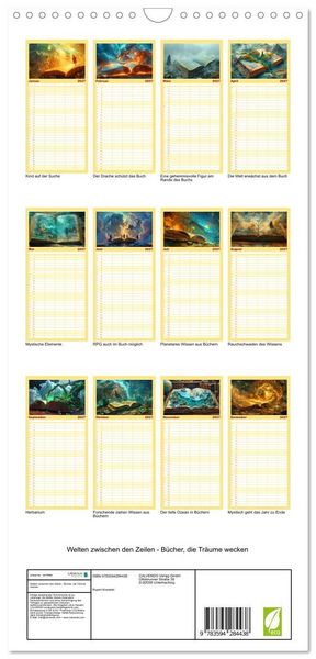 Produktbild: Familienplaner 2027 - Welten zwischen den Zeilen - B&uuml;cher, die Tr&auml;ume wecken mit 5 Spalten (Wandkalender, 21 x 45 cm) CALVENDO
