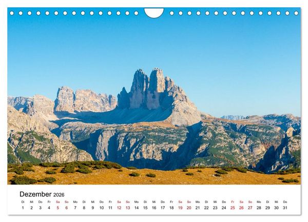 Produktbild: Dolomiten, Drei Zinnen Naturpark: Alpenlandschaften (Wandkalender 2026 DIN A4 quer), CALVENDO Monatskalender