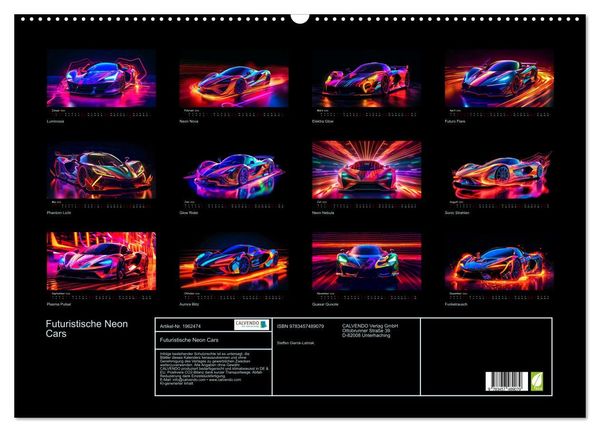 Produktbild: Futuristische Neon Cars (Wandkalender 2026 DIN A2 quer), CALVENDO Monatskalender