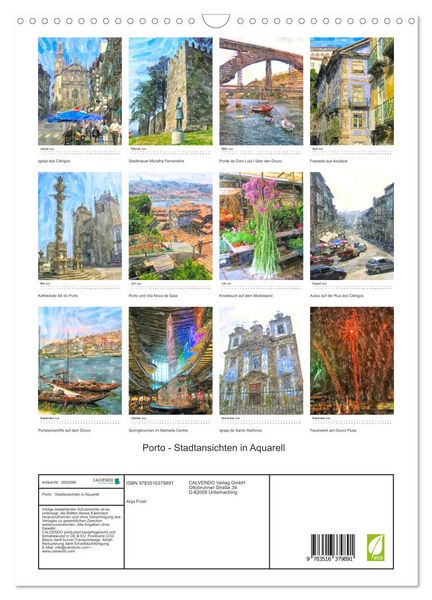 Produktbild: Porto - Stadtansichten in Aquarell (Wandkalender 2026 DIN A3 hoch), CALVENDO Monatskalender