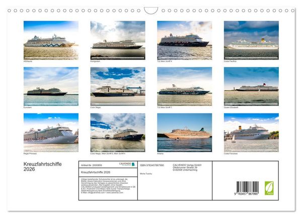 Produktbild: Kreuzfahrtschiffe 2026 (Wandkalender 2026 DIN A3 quer), CALVENDO Monatskalender