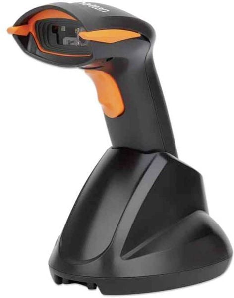 Manhattan Wireless 2D 2D Wireless Barcode-Scanner Funk 1D, 2D CCD Schwarz, Orange Hand-Scanner inkl. Standfuß USB-A