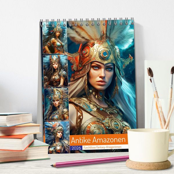 Produktbild: Antike Amazonen. Furchtlose Fantasy-Kriegerinnen (Tischkalender 2026 DIN A5 hoch), CALVENDO Monatskalender