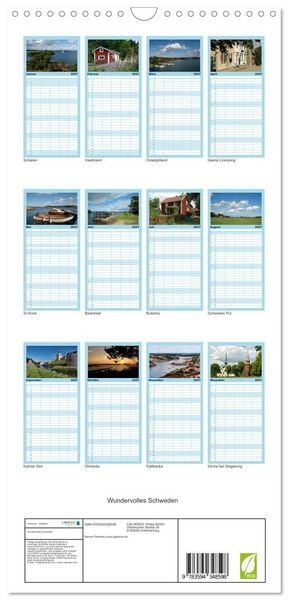 Produktbild: Familienplaner 2027 - Wundervolles Schweden mit 5 Spalten (Wandkalender, 21 x 45 cm) CALVENDO