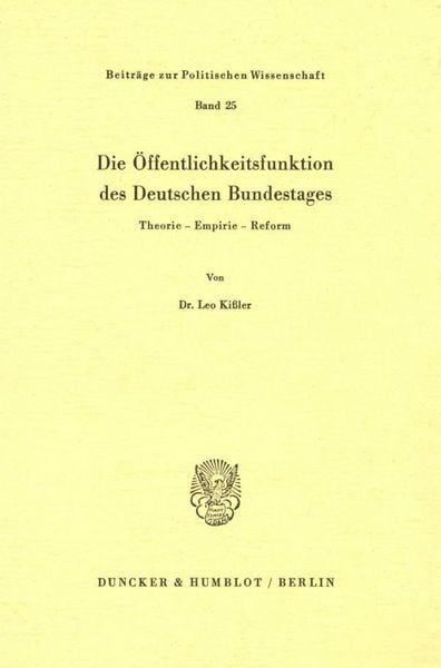 Produktbild: Die &Ouml;ffentlichkeitsfunktion des Deutschen Bundestages.