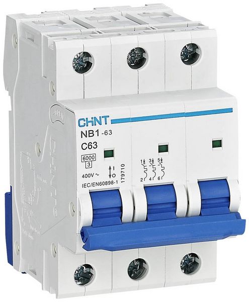 Produktbild: Chint 179710 NB1-63 3P C63 6kA DB Leitungsschutzschalter 3polig 63A 240 V, 415V