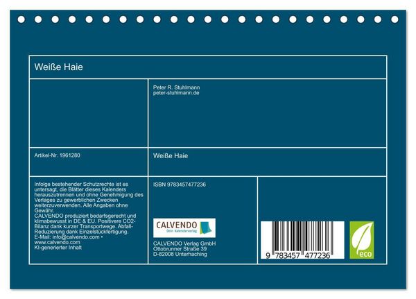 Produktbild: Wei&szlig;e Haie (Tischkalender 2026 DIN A5 quer), CALVENDO Monatskalender