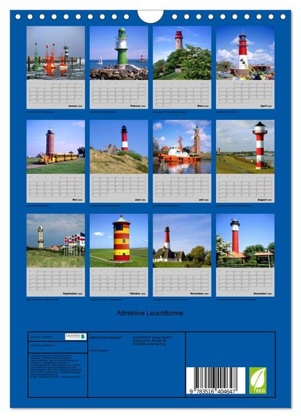 Produktbild: Attraktive Leuchtt&uuml;rme (Wandkalender 2026 DIN A4 hoch), CALVENDO Monatskalender