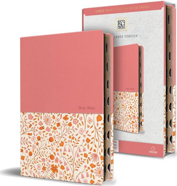 Produktbild: KJV Holy Bible, Large Print Handy Size Format, 2 Piece Pink Floral Leathersoft with Ribbon Marker, Red Letter, Thumb Index