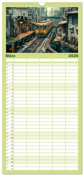 Produktbild: Familienplaner 2026 - Miniaturwelt Eisenbahn - Zug um Zug ins Abenteuer mit 5 Spalten (Wandkalender, 21 x 45 cm) CALVENDO