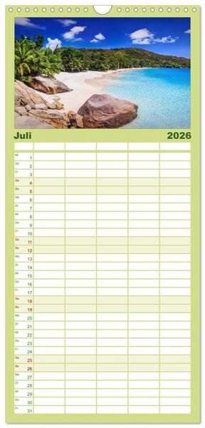 Produktbild: Familienplaner 2026 - Seychellen Traumstr&auml;nde im Paradies mit 5 Spalten (Wandkalender, 21 x 45 cm) CALVENDO