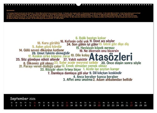 Produktbild: Sprachkalender T&uuml;rkisch-Deutsch (hochwertiger Premium Wandkalender 2026 DIN A2 quer), Kunstdruck in Hochglanz