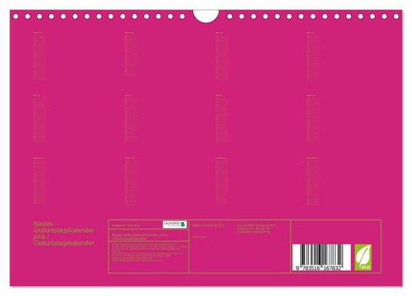 Produktbild: Bastel-Geburtstagskalender pink / Geburtstagskalender (Wandkalender 2026 DIN A4 quer), CALVENDO Monatskalender