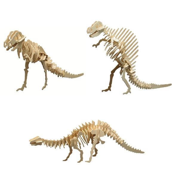Produktbild: PEBARO 856 - Holzbausatz Dinosaurier-Set, Brontosaurus, Tyrannosaurus, Ouranosaurus, 3 Holzkontruktionen zum Zusammenstecken