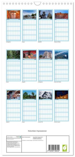 Produktbild: Familienplaner 2027 - Kolumbien Impressionen mit 5 Spalten (Wandkalender, 21 x 45 cm) CALVENDO
