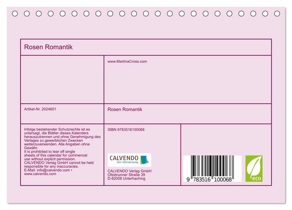 Produktbild: Rosen Romantik (Tischkalender 2026 DIN A5 quer), CALVENDO Monatskalender