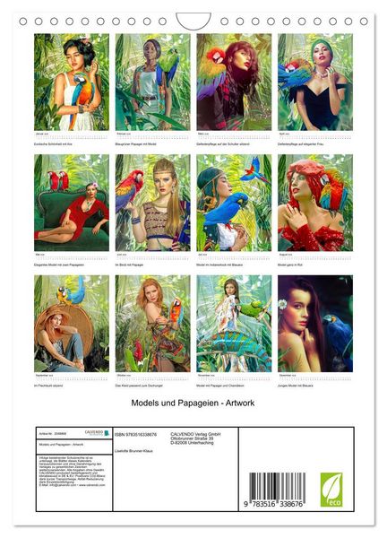 Produktbild: Models und Papageien - Artwork (Wandkalender 2026 DIN A4 hoch), CALVENDO Monatskalender