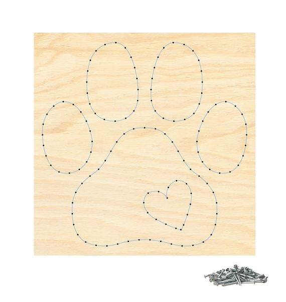 Produktbild: PEBARO NB2 - Nagelbild Pfote, Fadenbild 20x20cm, String Art Bastelset inkl. N&auml;gel