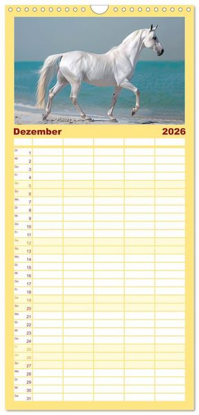 Produktbild: Familienplaner 2026 - Bezaubernde Eleganz wei&szlig;er Pferde mit 5 Spalten (Wandkalender, 21 x 45 cm) CALVENDO