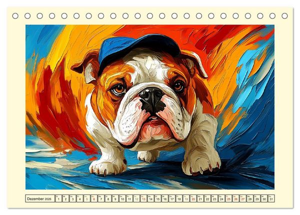 Produktbild: Bulldoggen. Bunter Hundespa&szlig; im &Ouml;lbilder-Stil (Tischkalender 2026 DIN A5 quer), CALVENDO Monatskalender