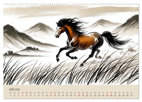 Produktbild: Chinesische Tierkreiszeichen - Kunstvolle KI-Tuschemalerei des Ostens (Wandkalender 2026 DIN A2 quer), CALVENDO Monatskalender