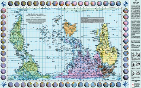 Produktbild: Weltkarte Petersprojektion, Up-side down deutsch (ca. 82,5 x 52,3 cm)