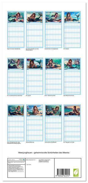 Produktbild: Familienplaner 2026 - Meerjungfrauen - geheimnisvolle Sch&ouml;nheiten des Meeres mit 5 Spalten (Wandkalender, 21 x 45 cm) CALVENDO