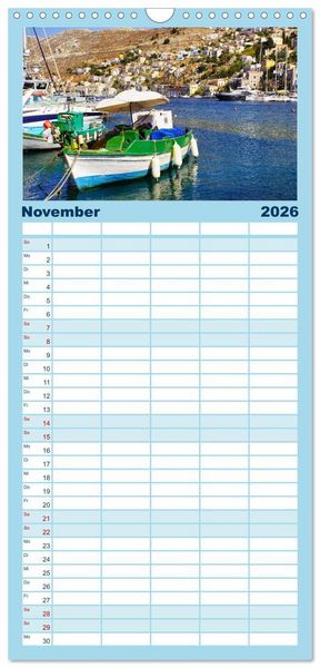 Produktbild: Familienplaner 2026 - Ein Tag auf Symi mit 5 Spalten (Wandkalender, 21 x 45 cm) CALVENDO