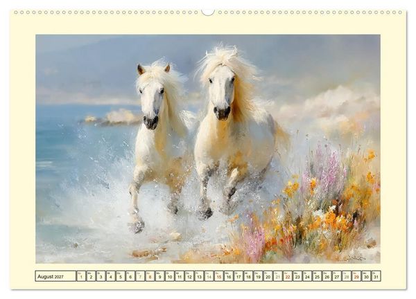 Produktbild: Hufe am Strand. Pferde im Schein des K&uuml;stenlichts (hochwertiger Premium Wandkalender 2027 DIN A2 quer), Kunstdruck in Hochglanz