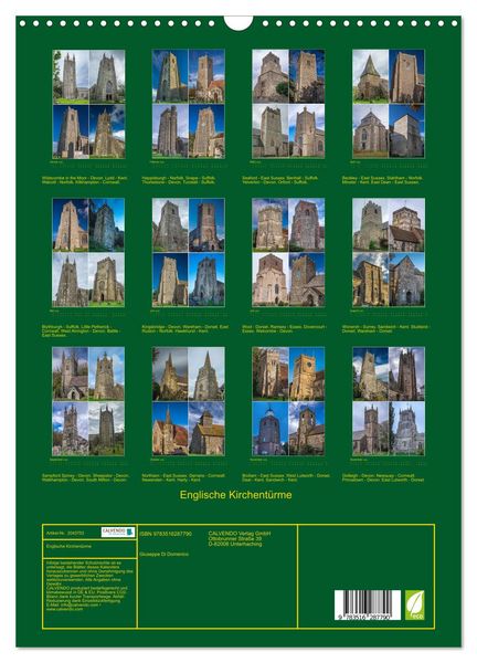 Produktbild: Englische Kirchent&uuml;rme (Wandkalender 2026 DIN A3 hoch), CALVENDO Monatskalender