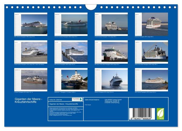 Produktbild: Giganten der Meere - Kreuzfahrtschiffe (Wandkalender 2026 DIN A4 quer), CALVENDO Monatskalender